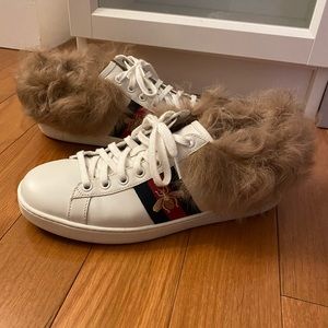 Gucci Ace White Leather / Fur Sneakers 37